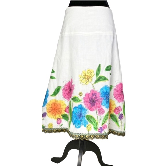 Carole Little Dresses & Skirts - Carole Little floral abstract watercolor linen skirt size 6 modest art to wear